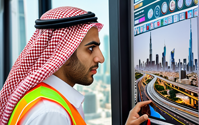 ** A young Arab individual thoughtfully gazing at a career path options board, showcasing diverse professions (engineer, artist, entrepreneur). The background should suggest a modern, bustling city reflecting ambition and opportunity. The overall feeling should be inspiring and hopeful.

**