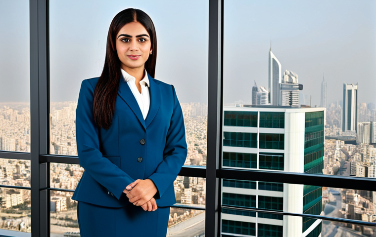 **

"A professional Arab businesswoman in a modest, tailored business suit, standing in a modern office overlooking a cityscape. She is fully clothed, appropriate attire, safe for work. Perfect anatomy, correct proportions, natural pose, well-formed hands, proper finger count, professional photography, high quality, family-friendly."

**
