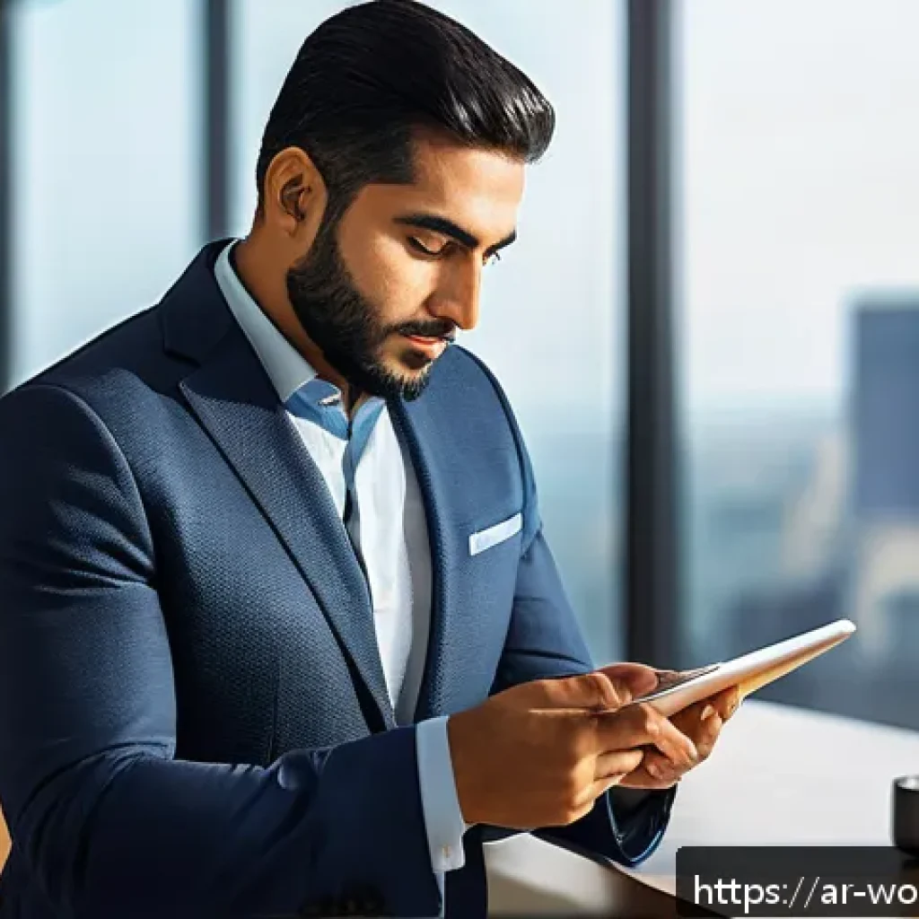 가치 기반 경력 목표 설정하기 - A professional Arab man in a modern office setting, thoughtfully reviewing his personal values and c...